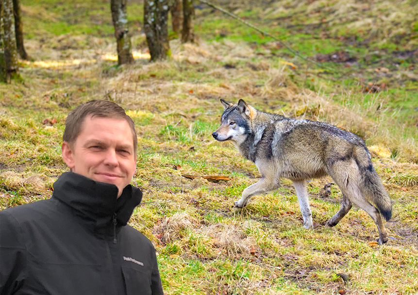 Fotomontage, Erik Sandberg med varg